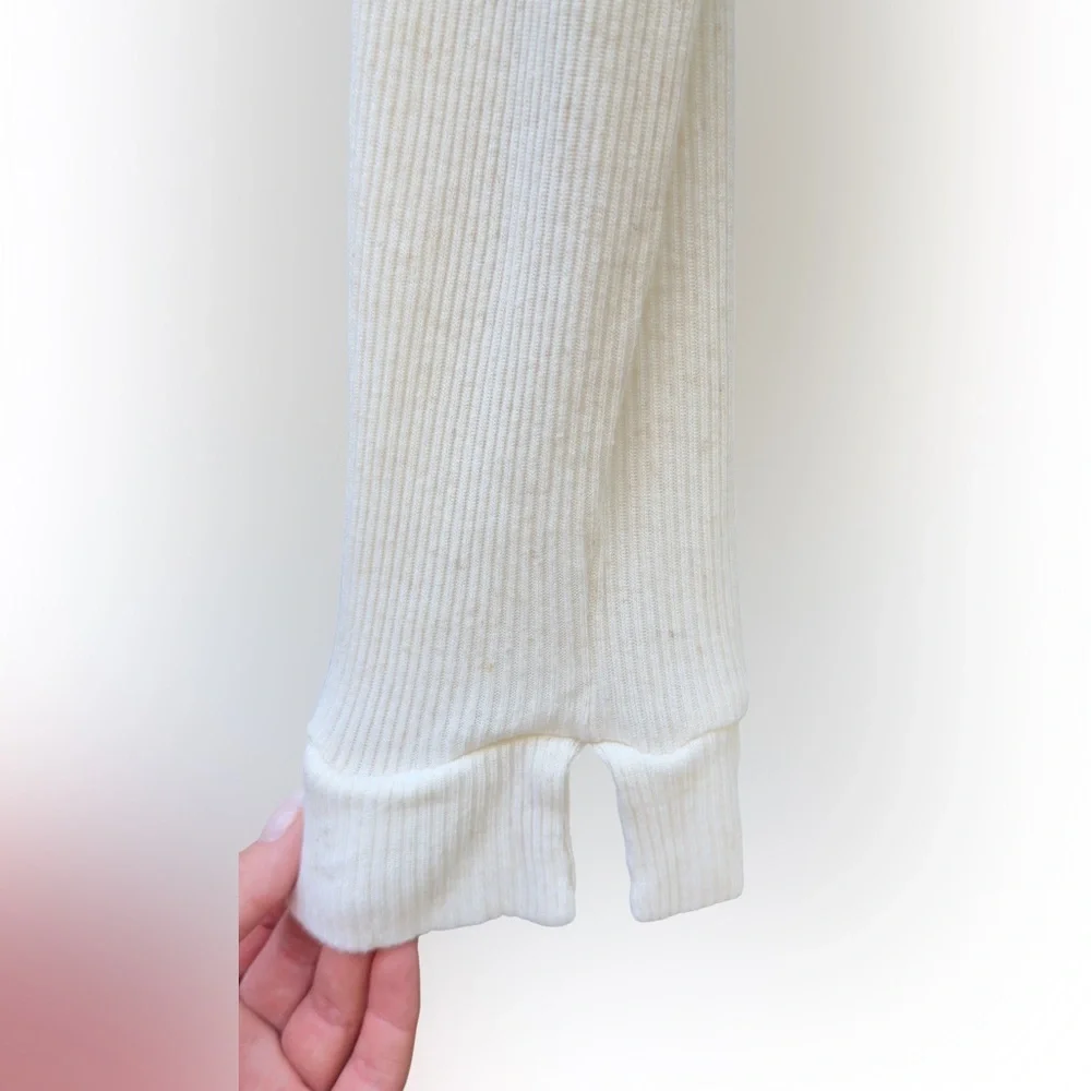 Free People Beach Lively Romper Ivory Rib Knit Lounge Boho Button Front Festival - Picture 6 of 7